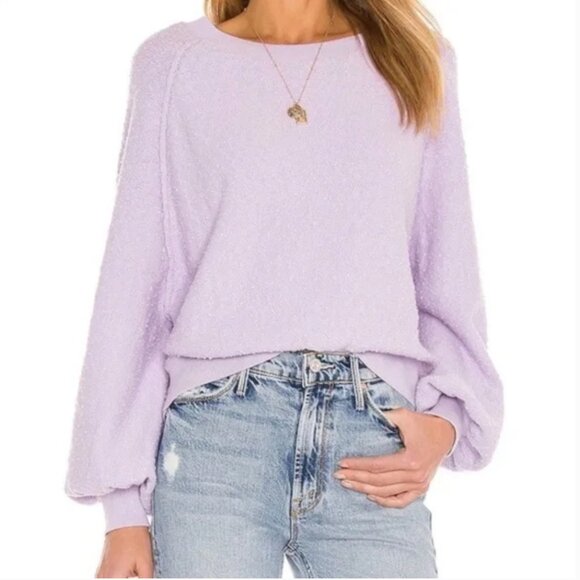Free People Lavender Textured Pullover Sweater S | Balloon Sleeve Cozy Fit - Picture 1 of 10